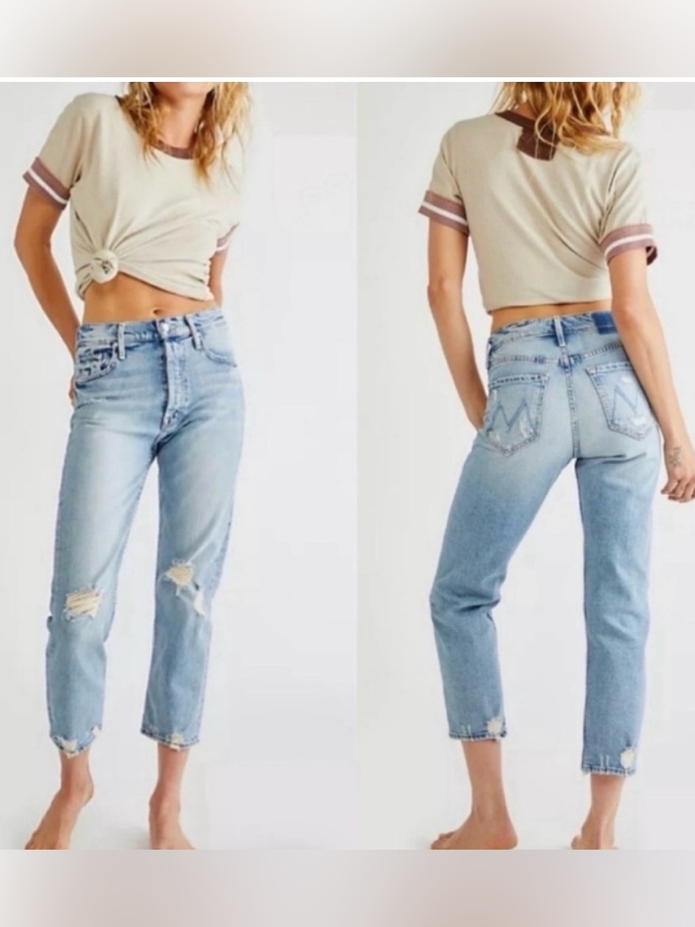 Mother the tomcat the confession light wash distressed straight leg jeans 24